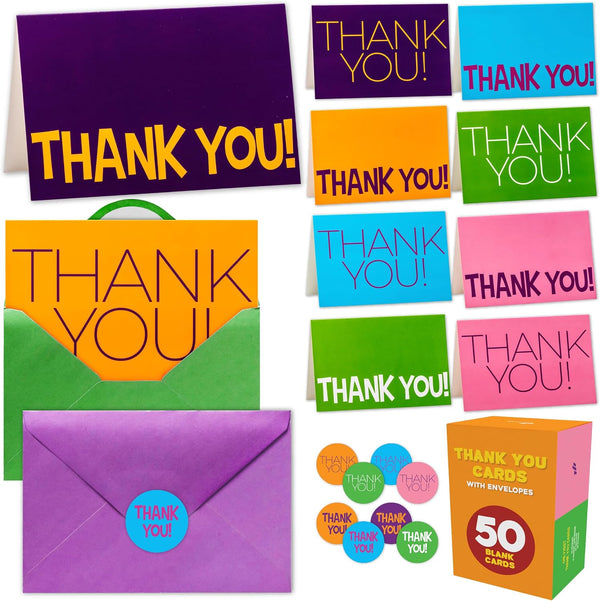Kids Thank You Cards Bulk - 50 Thick, 6x4 in Blank Thank