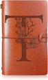 Initial Leather Travel Journal Monogrammed Notebook, Personalized Refillable Diary Writing Notepad for Women Graduation