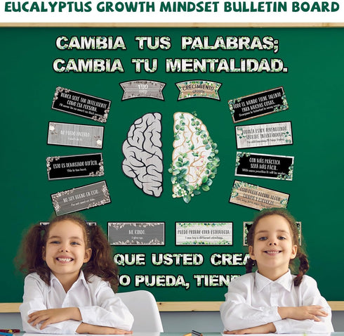 gisgfim 34 Pcs Spanish Bulletin Board Eucalyptus Classroom Growth Mindset Posters for Teacher Students