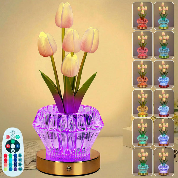 Tulip Table Lamp, 4 Modes 16 Color Changing Acrylic Crystal Night Light