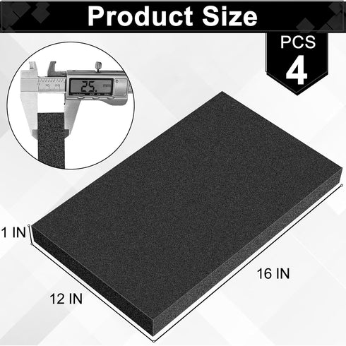 ToLanbbt Polyurethane Foam Sheets, 4P 16 x 12 x 1 Inch Cuttable Tool Box Case Foam Inserts Paddings, Black Cushion Foam Packing Pads for Case Toolbox Game Box Craft Camera Storage