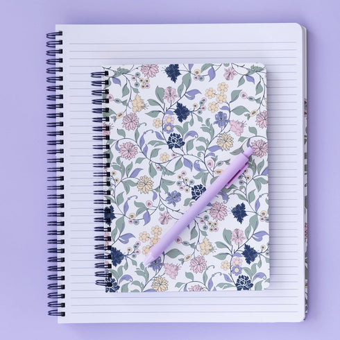 Steel Mill & Co Cute Floral Mini Spiral Notebook, 8.25" x 6.25" Journal with Durable Hardcover, 160 Lined Pages, Purple