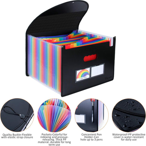 Uquelic Legal Size File Folder with Flap - Portable 24 Pockets Expanding Accordion Organizer, Black