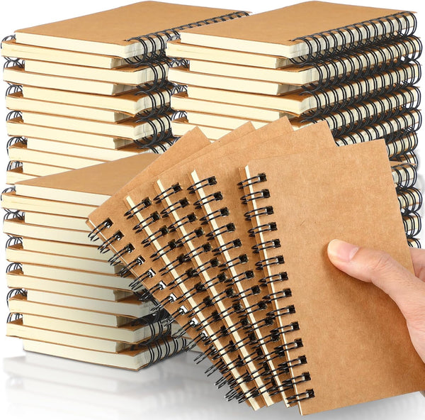 Jutom Small Spiral Notepad Bulk, 5 x 3'' Pocket Memo Pads, Ruled Notebook, Kraft Cover, 120 Pages for Note Taking