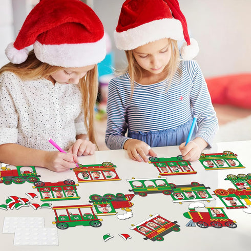 60pcs Set Christmas Theme Cutouts Xmas Trains Bulletin Board Decoration Christmas Train Paper Cut-Outs Classroom Decor