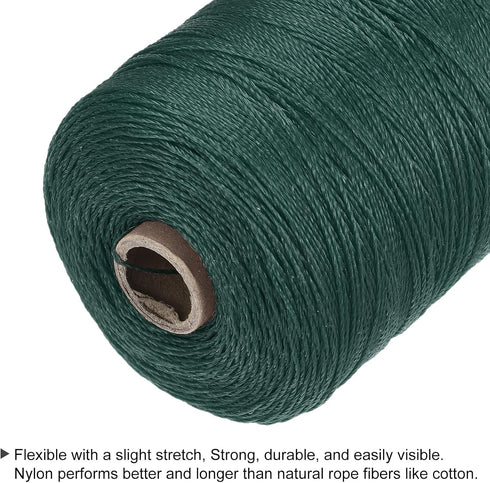 MECCANIXITY Twisted Mason Line Nylon Twine String Cord Dark Green, 600M/656 Yard, 1MM Dia for Netting, Landscaping, DIY