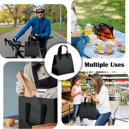 Grocery(9.45x9.45x5.91inch,Black,50 FoldTier Insulated Bags for Food Delivery, Lunch Bags Bulk Insulated Take Away Bag