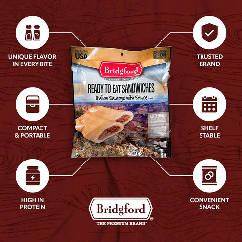 3 Pack Backpacking Bridgford Italian Sausage - Shelf-Stable Survival Food Storage Meals - - Italian Flavored Camping