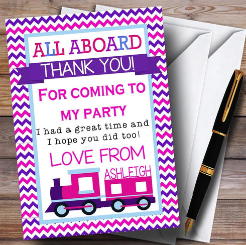 The Card Zoo Pink & Purple Chevrons Train Party Thank You Cards