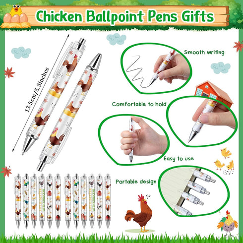 Sayglossy 72 Pcs Chickens Pens Gifts Bulk Funny Roosters Ballpoint Pen for Students Teachers Chicks Lover Christmas