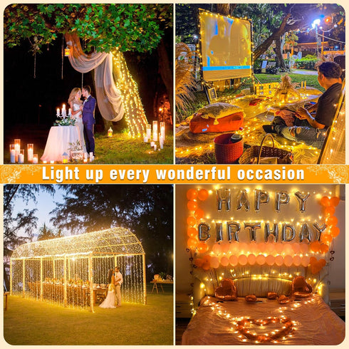 100FT 300 8 LED Christmas Lights Outdoor, Plug in String Lights Indoor Waterproof, Connectable Modes Fairy Twinkle