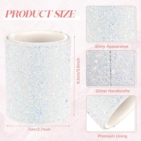Sabary 8 Pcs Ballpoint Pens with Pen Holder for Desk Metal Crystal Diamond Pen Glitter Pencil Holder Fancy Pens Black Ink Bling Desk Organizer for Women Girls Office School Wedding Gifts (White)
