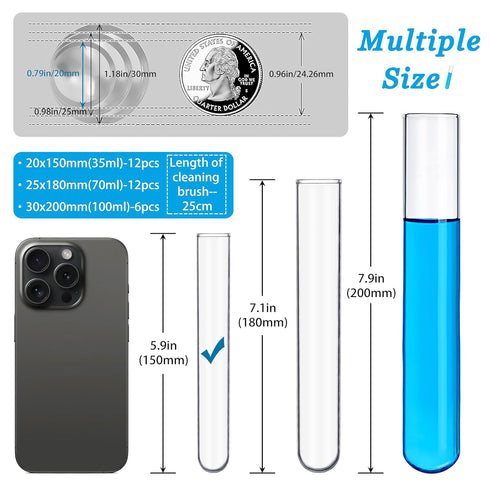 12pcs 35ml Glass Test Tube, 20x150mm Propagation Tubes for Plants, Borosilicate Clear Glass Test Tube Vase