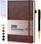 Brown Leather Hardcover Lined Journal Notebook for Men Women, 200 Numbered Pages, A5 Size with Pen