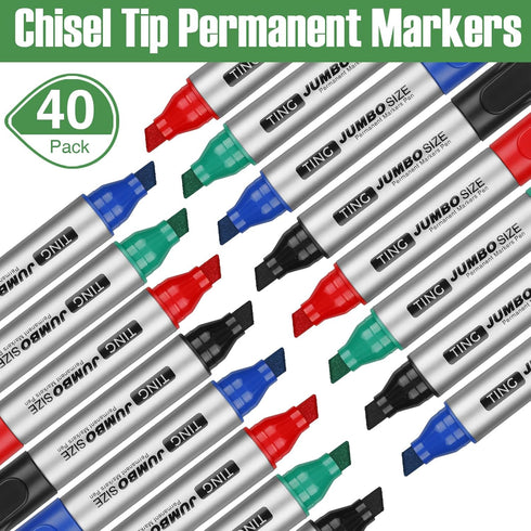 Cholemy 40 Pcs Jumbo Permanent Markers, Bulk Large Chisel Tip Quick Drying Permanent Markers for Office Teacher Supplies