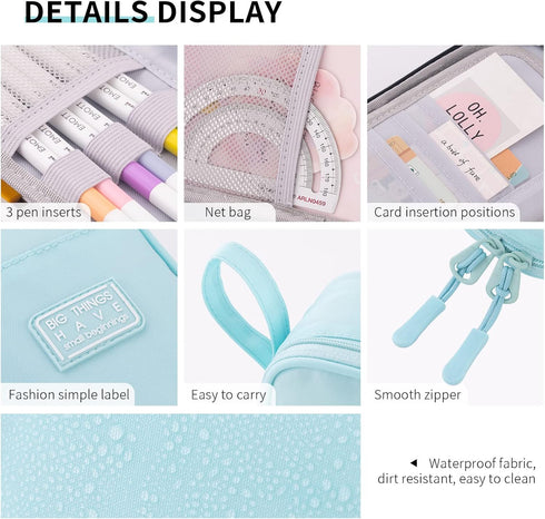 CICIMELON Durable Pencil Case, Big Storage Pen Pouch Bag for School Supplies, Office, College, Teen Adults, Light Blue