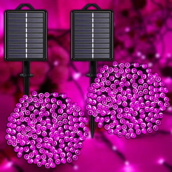 YAOZHOU Valentines Day Solar Christmas String Lights Outdoor Pink 2 Pack 144ft