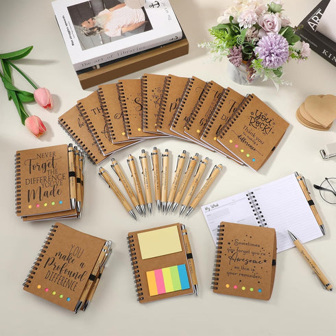 Tellingyou 20 Set Employee Appreciation Thank You Gifts, Inspirational Spiral Notebook, Motivational Bamboo Pen for Team
