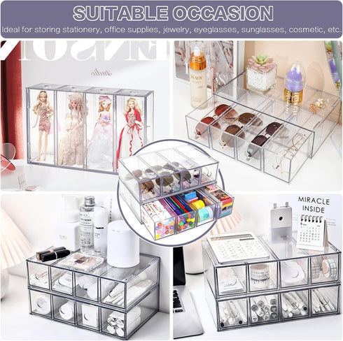 Desk Organizer with 8 Drawers, FODIENS 2 Packs Stackable Desktop Storage Box for Stationery Marker Pens