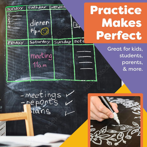 Chalkboard Markers Set of 8 - Washable, Erasable Chalk Ink Dry Erase Pens for School & Glass