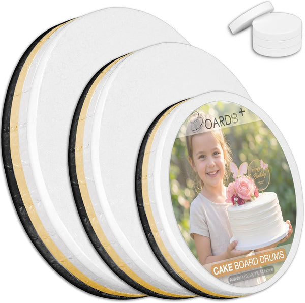BOARDS+ Cake Drums 8, 10 & 12 Inch in White, Silver, Gold