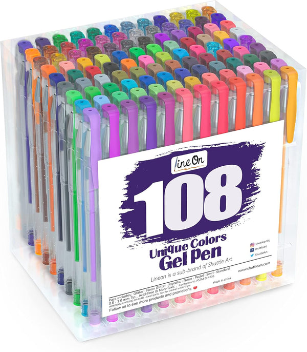 Gel Pens 108 Colours Set for Adult Colouring Books, Art Markers