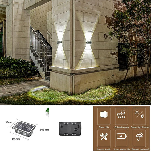 2 Pack, 4 ASLIDECOR Solar Wall Lights Up Down Led Solar Sconce,Waterproof Deck Fence Lighting for House Outdoor Decor
