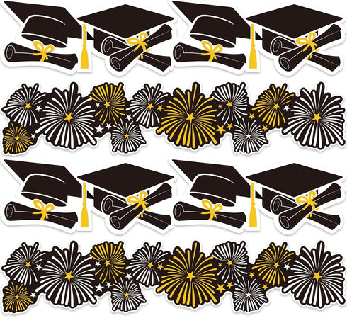 Whaline 69Ft Graduation Bulletin Board Border, Graduation Cap Firework Shape Decoration for Classroom