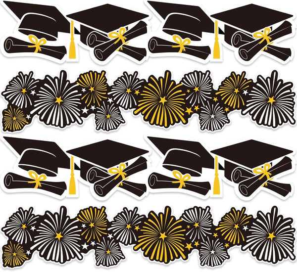 Whaline 69Ft Graduation Bulletin Board Border, Graduation Cap Firework Shape Decoration for Classroom