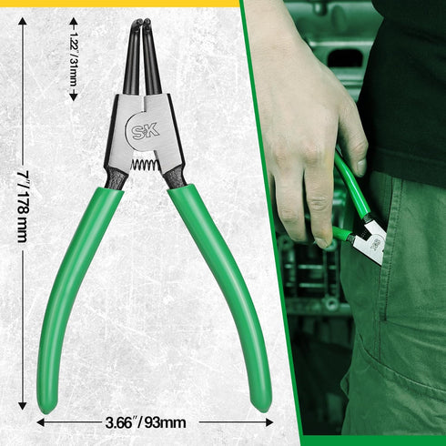 SK 7-Inch Snap Ring Pliers - External Circlip Pliers with 90-Degree Bent Jaw, Tip Diameter 5/64'', Premium CR-V Steel