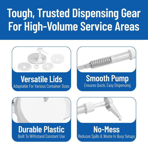 Carlisle FoodService Products Universal Condiment Pump/Dispenser Kit with 5 Lids, White