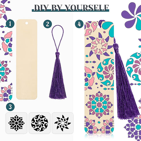 92 36 36 20 4.8 1.3 Inch) TaoBary Pcs Wood Bookmark Making Kit Includes Unfinished Blank Bookmarks Tassels Templates
