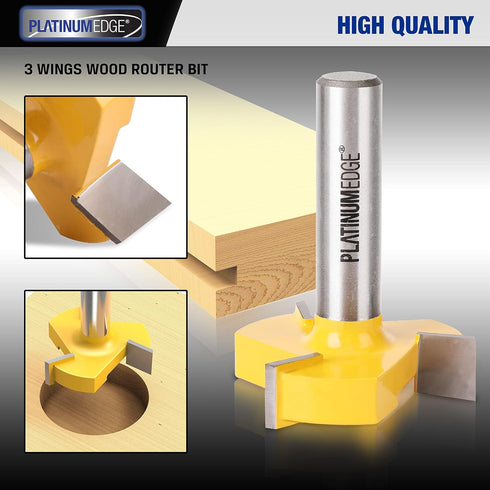 PLATINUMEDGE CNC Spoilboard Surfacing Router Bit, 1/2 inch Shank, 2 inch Cutting Diameter, 3 Carbide Cutting Wings