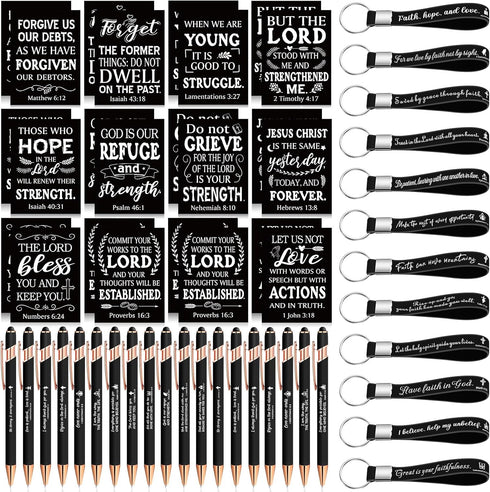 Estune 72 Pcs Christian Bible Gifts Set, Bulk Religious Notebooks, Scripture Quote Pens, Inspirational Keychain