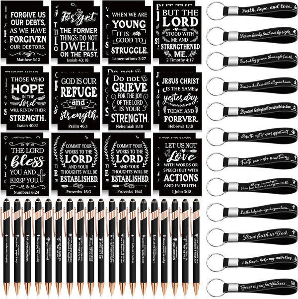 Estune 72 Pcs Christian Bible Gifts Set, Bulk Religious Notebooks, Scripture Quote Pens, Inspirational Keychain