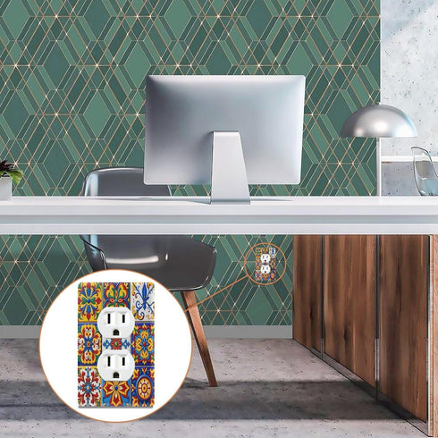 Eionryn H4.53 xL2.76 inch Mexican Talavera Tile Blank Device Wall Plate Moroccan Ottoman Motifs Switch Plates