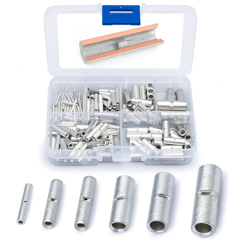 Wirefy 100 PCS Non Insulated Butt Connectors Kit, Uninsulated Crimp Wire Connectors for 24-8 AWG