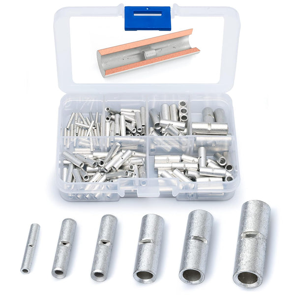 Wirefy 100 PCS Non Insulated Butt Connectors Kit, Uninsulated Crimp Wire Connectors for 24-8 AWG