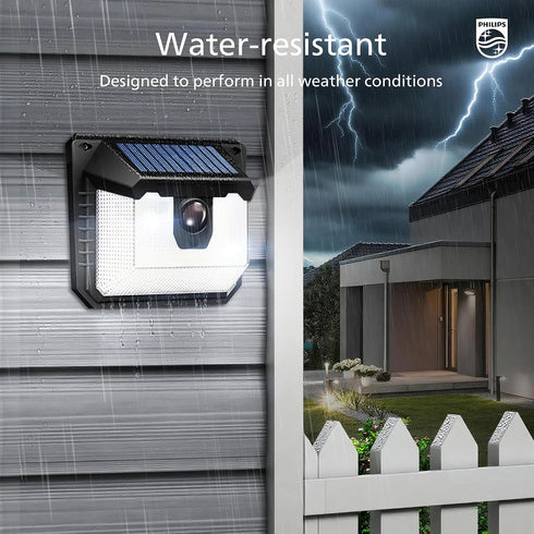120 Lights,3 Philips Solar Lights Motion Sensor Outdoor, LEDs Solar Powered Security Lighting Modes, Waterproof Wall