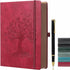 ZXHQ A5 360 Pages Lined Journaling Notebooks with Pen - Tree of Life Design, Brown Edge, Fine Inner Pocket, Wine Red