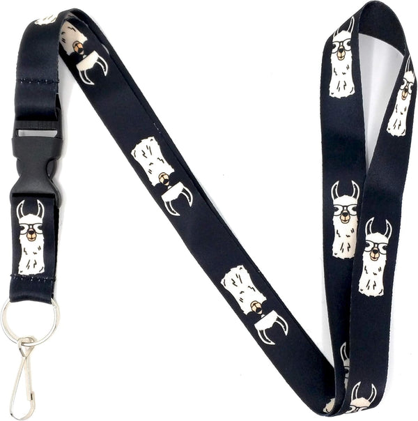 Vinylcation Hip Llama Lanyard Keychain and ID Holder - Durable Black Polyester Novelty Necklace (Llama)