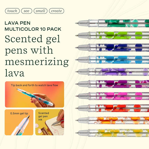 Set, 10-Pack 0.5mm Lifelines Scented Lava Gel Pen (Multi-Color) - Colored Gel Pens Infused with Scented Essential Oil
