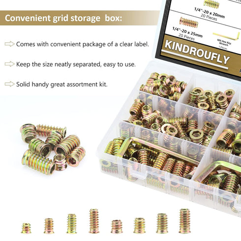152 Pieces Threaded Inserts Assortment Kit, 1/4"-20, 5/16"-18 for Wood Furniture Screws