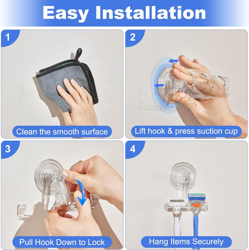 ANDGOO Razor Holder for Shower, Powerful Suction Cup Hooks for Towel, Loofah, Shaver, Suction Cup Hanger, No-Damage