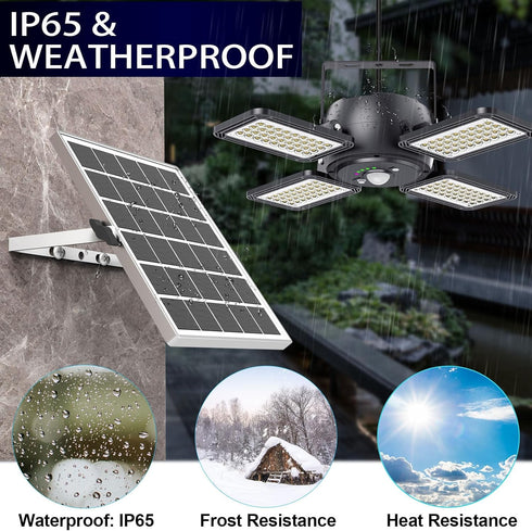 INXPHY 1200LM 144LED 5 4-Leaf 120 IP65 Solar Shed Light, Motion Sensor Pendant Light, Lighting Modes Remote Control