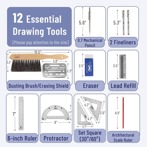 Mr. Pen Professional Geometry Set, 17 Pcs Architect Drafting Tools, Compass, Protractor, Scale Ruler, Stencils