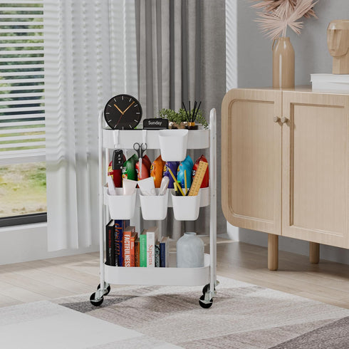 Ytmshisan 3-Tier Metal Rolling Cart with Wheels, Storage Utility Organizer Cart for Kitchen, Bathroom, Office, Baby
