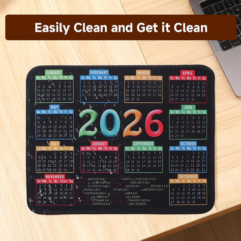 Ryetvok 2026 Calendar Mouse Pad, Non-Slip Rubber Base Desk Mat with Stitched Edge, Smooth Surface Mousepad for Office