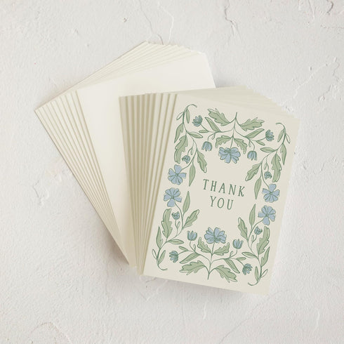 Pack, Set 10 Minted Thank You Cards of Folded Thank You Cards with Envelopes, Blank Card, Botanical Floral Design