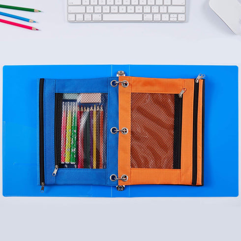 Sooez 2 Pack Pencil Pouch for 3 Ring Binder, Fabric Binder Pouch with 2 Pockets, Zipper Pencil Cases